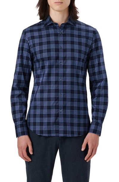 Shop Bugatchi Axel Shaped Fit Check Stretch Button-up Shirt In Navy