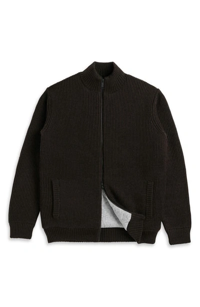 Shop Rodd & Gunn Loke Coleridge Rib Merino Wool Zip-up Cardigan In Dark Tobacco