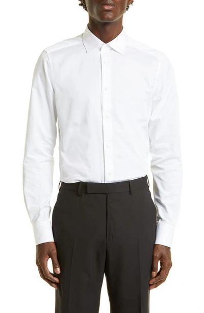 Zegna Micro Striped Trecapi Tailored Fit Long Sleeve Shirt In White