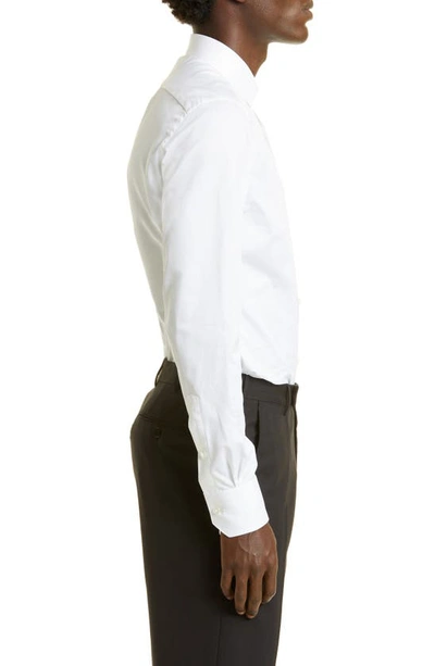 Zegna Micro Striped Trecapi Tailored Fit Long Sleeve Shirt In White