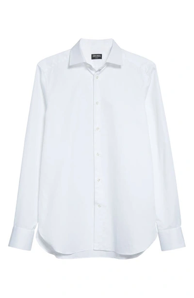 Zegna Micro Striped Trecapi Tailored Fit Long Sleeve Shirt In White