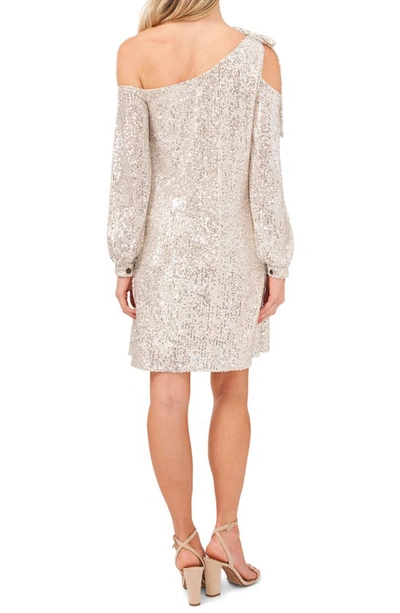 Shop Cece Sequin Long Sleeve One-shoulder Dress In Champagne