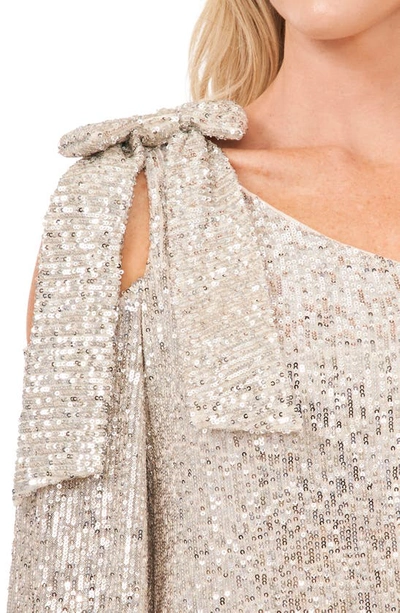 Shop Cece Sequin Long Sleeve One-shoulder Dress In Champagne