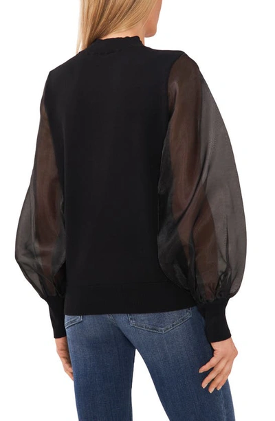 Cece Organza Sleeve Mock Neck Sweater In Rich Black