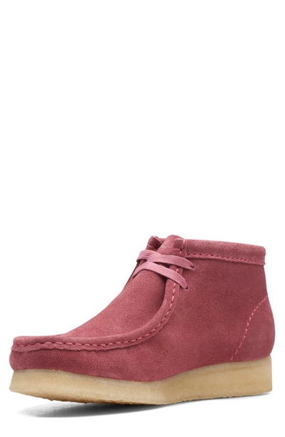 Shop Clarks Wallabee Chukka In Rose Pink Suede