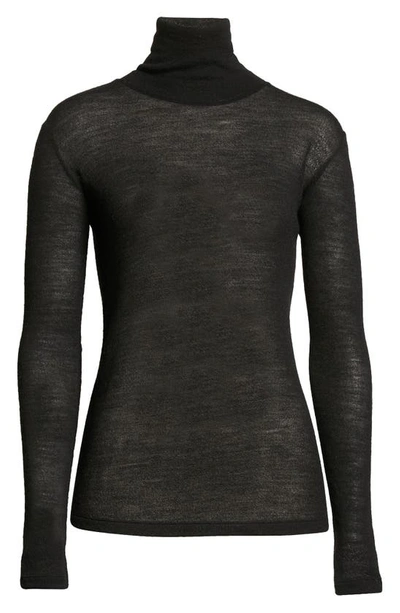 Shop Saint Laurent Tonal Monogram Wool Turtleneck Sweater In Noir