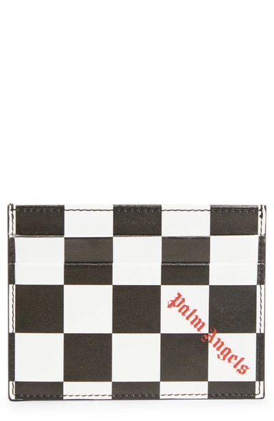 Shop Palm Angels Checkerboard Print Leather Card Holder In Black White