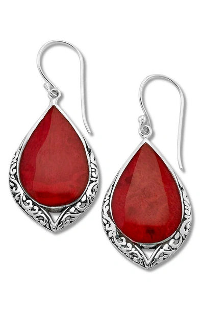 Shop Samuel B. Sterling Silver Pear Shape Coral Drop Earrings In Red