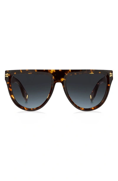 Shop Marc Jacobs 55mm Flat Top Sunglasses In Brown Havana / Grey Shaded Blu