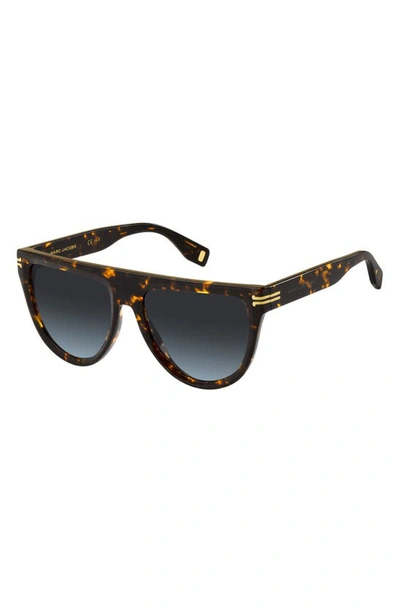 Shop Marc Jacobs 55mm Flat Top Sunglasses In Brown Havana / Grey Shaded Blu