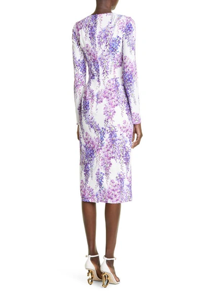 Shop Dolce & Gabbana Cady Long Sleeve Bateau Neck Dress In Ha3je Glicine Fdo.b.natur.