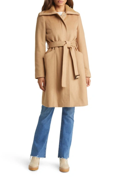 Rib Collar Wool Blend Trench Coat In Camel