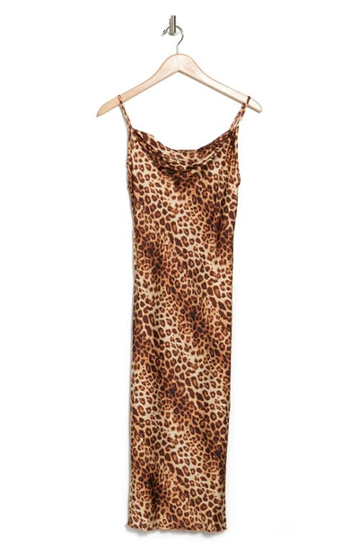 Shop Bebe Printed Satin Bias Midi Dress In Cheetah