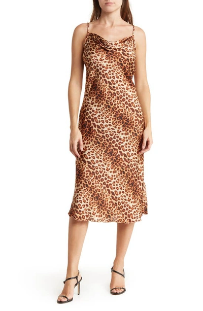 Shop Bebe Printed Satin Bias Midi Dress In Cheetah