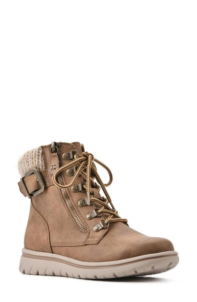 Cliffs By White Mountain Hearty Knit Collar Lace-up Boot In Tan/ Fabric/ Sweater