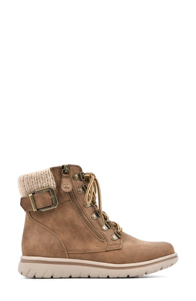 Cliffs By White Mountain Hearty Knit Collar Lace-up Boot In Tan/ Fabric/ Sweater