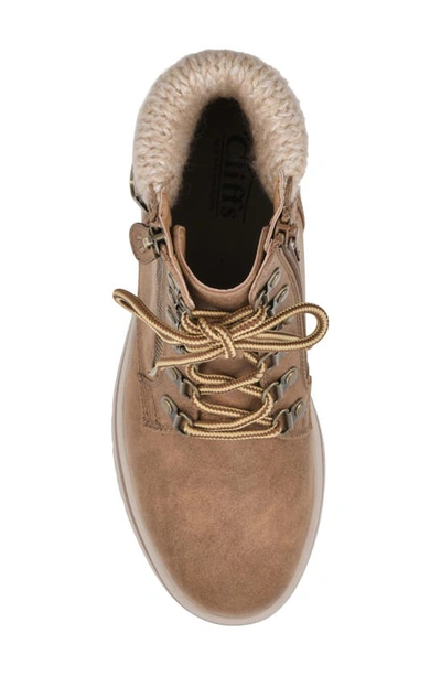 Cliffs By White Mountain Hearty Knit Collar Lace-up Boot In Tan/ Fabric/ Sweater