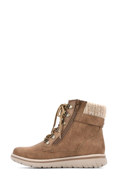 Cliffs By White Mountain Hearty Knit Collar Lace-up Boot In Tan/ Fabric/ Sweater