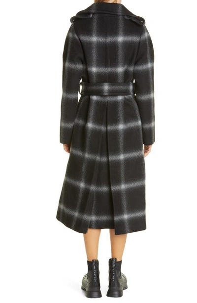 Shop Stella Mccartney Check Double Breasted Wool Coat In Black/ Grey