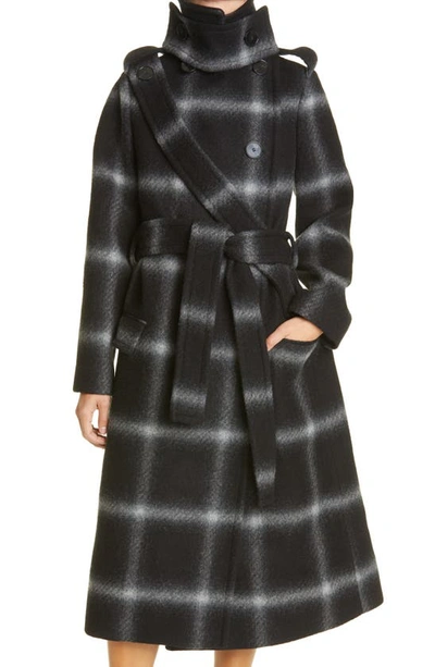 Shop Stella Mccartney Check Double Breasted Wool Coat In Black/ Grey
