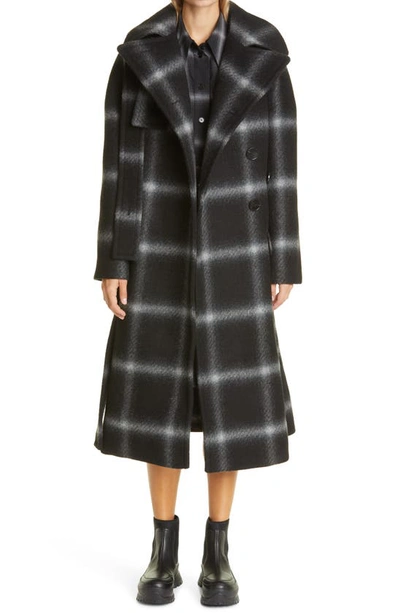 Shop Stella Mccartney Check Double Breasted Wool Coat In Black/ Grey