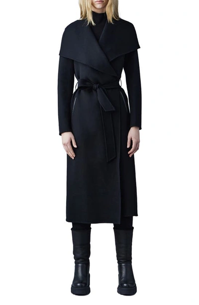 Shop Mackage Mai Wool Long Wrap Coat In Black