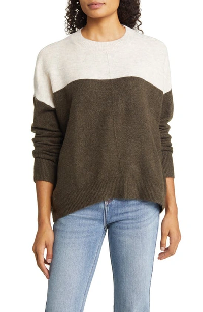 Shop Vince Camuto Extended Shoulder Colorblock Sweater In Deep Olive