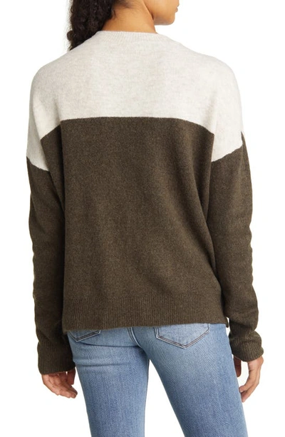 Shop Vince Camuto Extended Shoulder Colorblock Sweater In Deep Olive