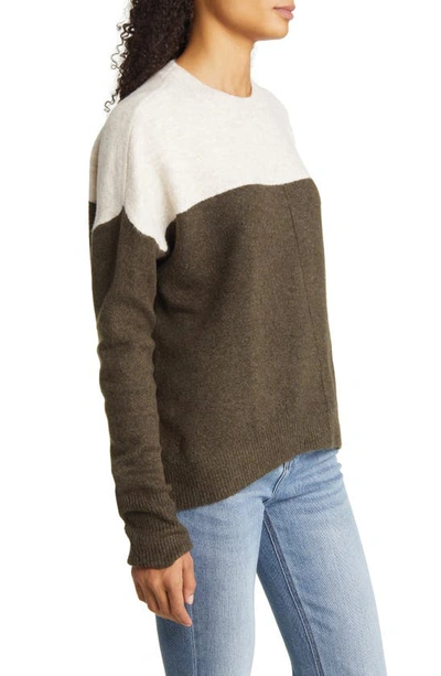 Shop Vince Camuto Extended Shoulder Colorblock Sweater In Deep Olive