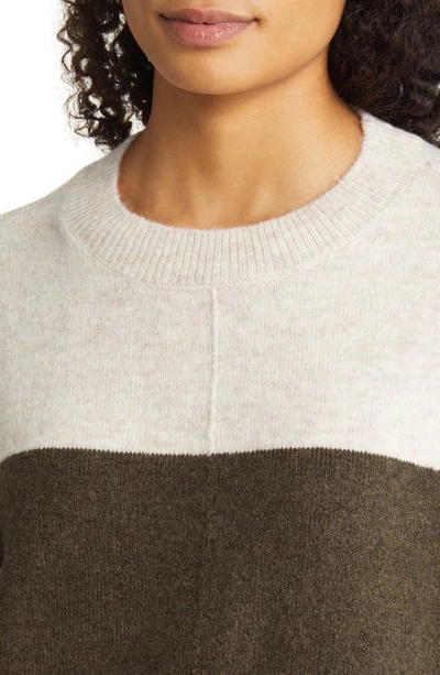 Vince Camuto Extend Shoulder Colorblock Sweater In Deep Olive