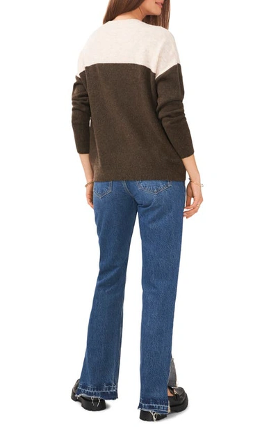 Shop Vince Camuto Extended Shoulder Colorblock Sweater In Deep Olive