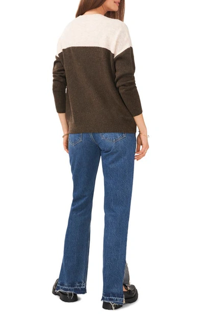 Vince Camuto Extend Shoulder Colorblock Sweater In Deep Olive