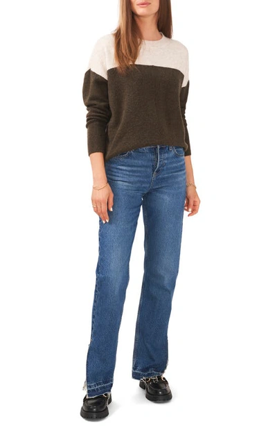 Vince Camuto Extend Shoulder Colorblock Sweater In Deep Olive