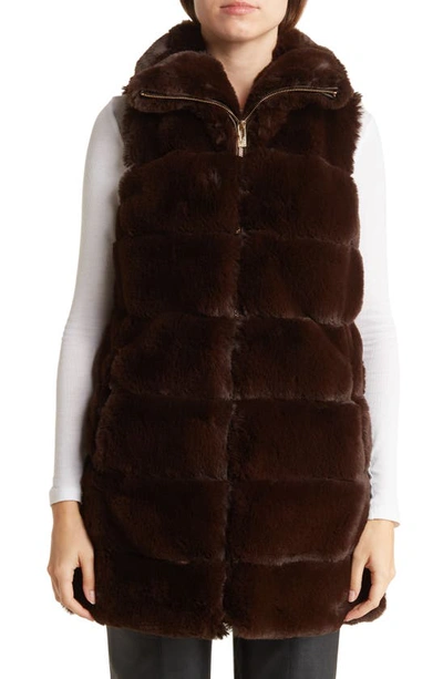 Shop Via Spiga Hooded Faux Fur Vest In Deep Choco