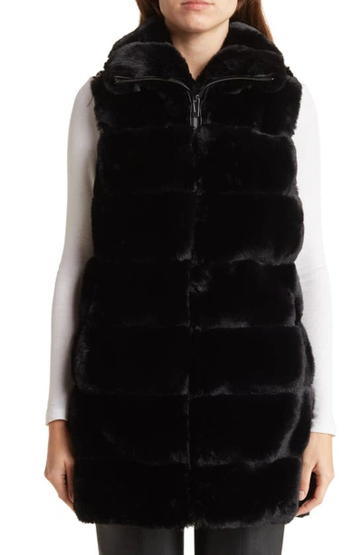 Shop Via Spiga Hooded Faux Fur Vest In Black