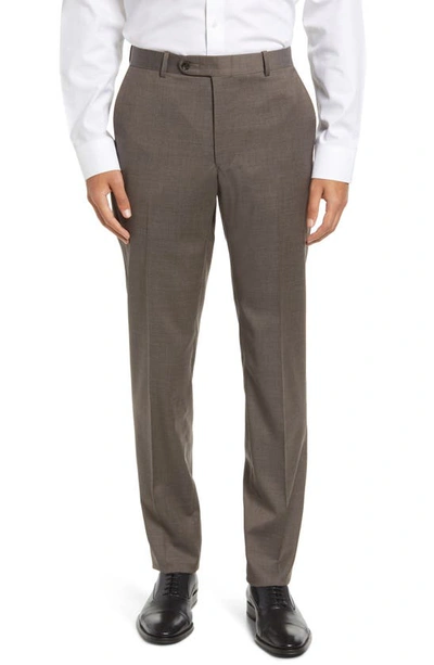 Shop Peter Millar Harker Flat Front Solid Stretch Wool Dress Pants In Brown
