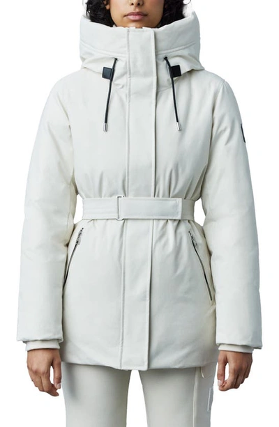 Jeni Water Resistant Down & Feather Fill Belted Parka In Cream