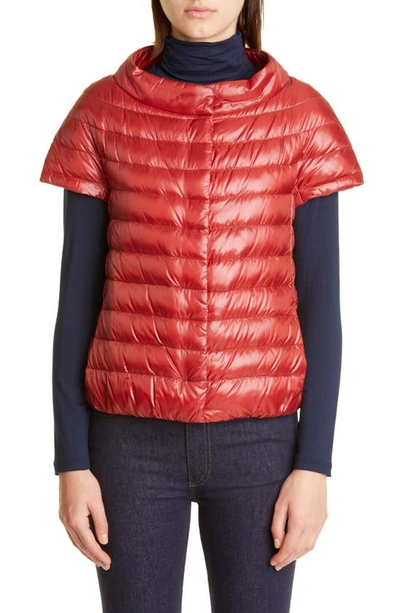 Shop Herno Emilia Cap Sleeve Quilted Down Jacket In 6600 / Red