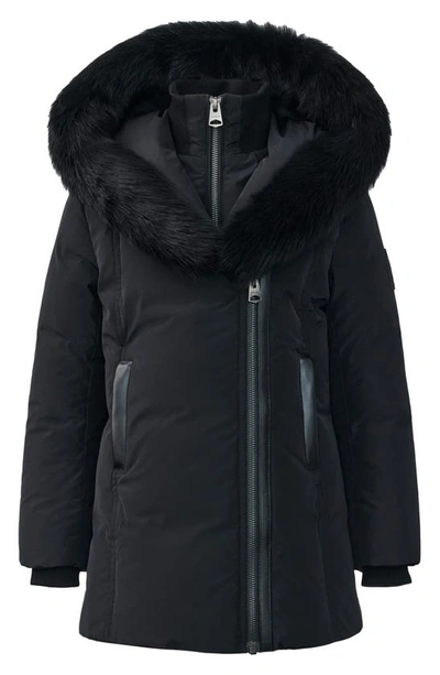 Mackage Kids' Leelee Genuine Shearling Trim Down Puffer Jacket In Black