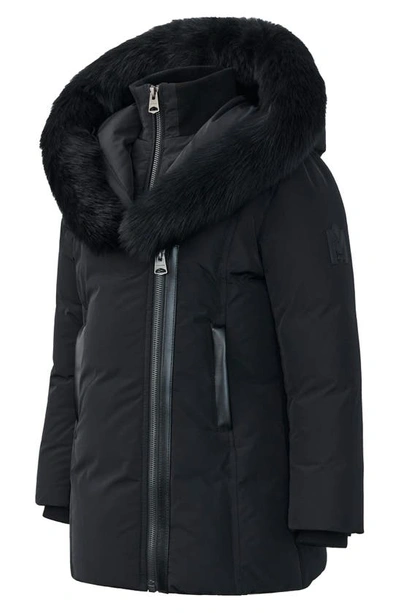 Mackage Kids' Leelee Genuine Shearling Trim Down Puffer Jacket In Black