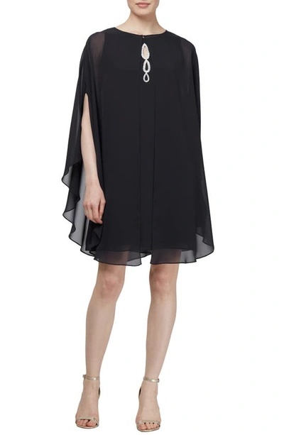 Sl Fashions Embellished Chiffon Cocktail Dress With Capelet In Black