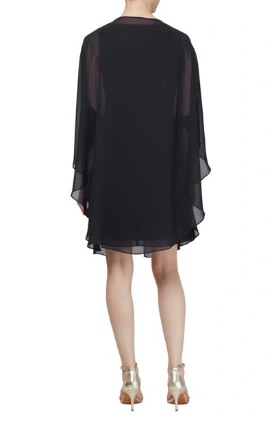 Sl Fashions Embellished Chiffon Cocktail Dress With Capelet In Black