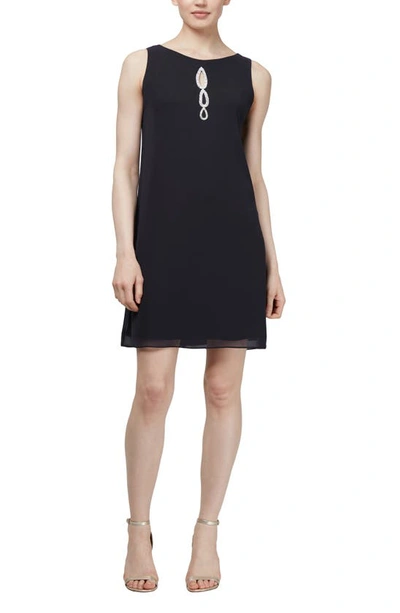 Sl Fashions Embellished Chiffon Cocktail Dress With Capelet In Black