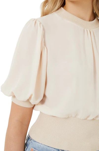 Shop French Connection Jenna Rib Trim Puff Sleeve Top In Classic Cream