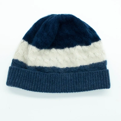 Shop Portolano Cashmere Striped Hat With Cables In Blue
