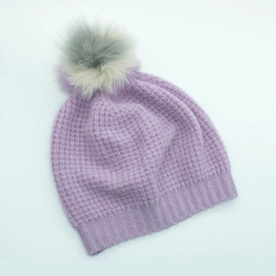 Shop Portolano Cashmere Hat With Fox Pom In Purple