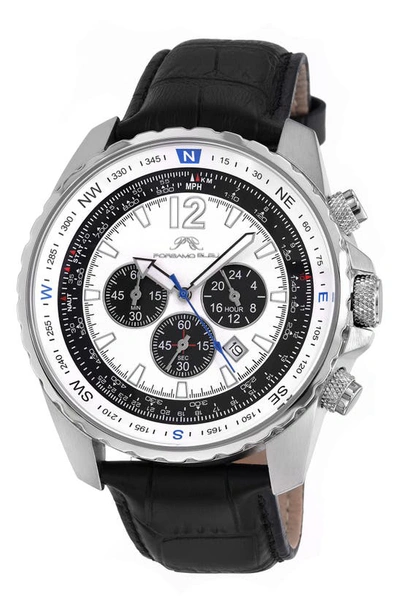 Shop Porsamo Bleu Martin Chronograph Leather Strap Watch, 46mm In Silver Tone, Black
