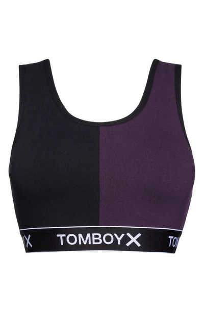Shop Tomboyx Essentials Soft Bra In Checkers Colorblock-plum