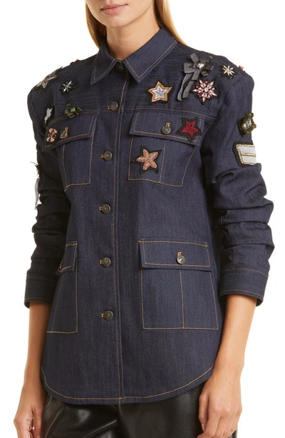 Cinq À Sept Embellished Jean Jacket In Indigo