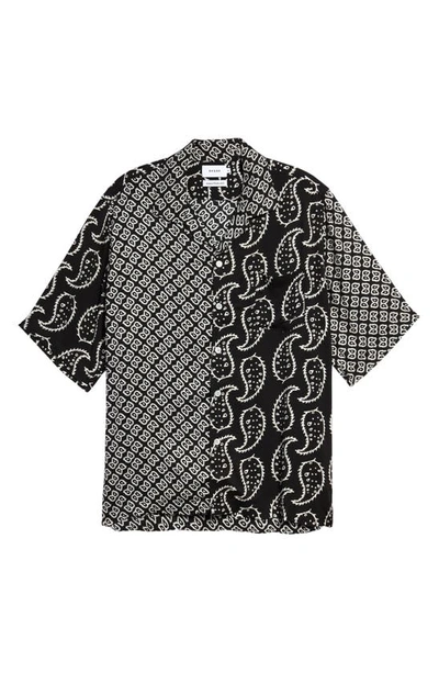 Shop Rhude Bandana Print Short Sleeve Button-up Camp Shirt In Black/ White 0119